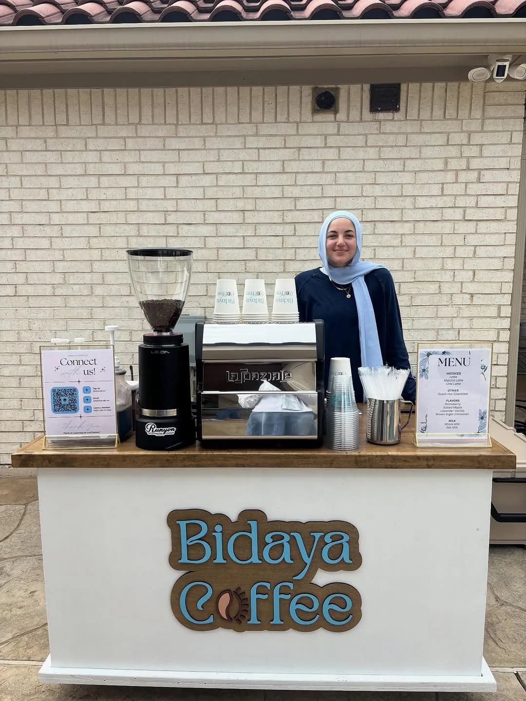 Bidaya coffee cart serving a poolside baby shower in Dallas-Fort Worth